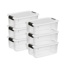 Sterilite 18 Qt Clear Plastic Stackable Storage Bin w/ White Latch Lid, 6 Pack 