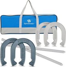 Classic Horseshoe Set Traditional Outdoor Lawn Game includes Four Professional