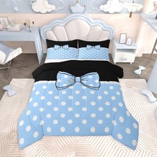 Cute Bowknot Bedding Set 2Pcs Twin Size Polka Dots Comforter Set for Boys Gir...