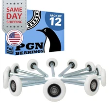(12) White Garage Door Rollers Replacement (2" Nylon Wheels / 4" Stem)