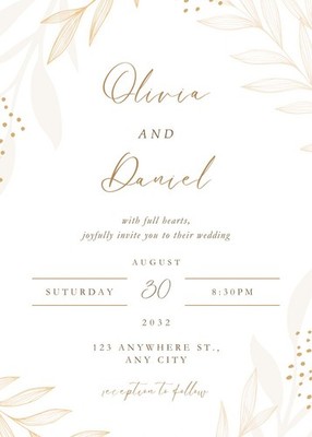 Customizable Elegant Gold Leaf Wedding Invitation template  White and Gold