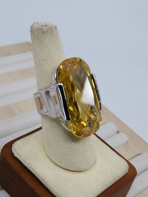 Vintage 925 Sterling Silber geglaubter Citrin Statement Ring Größe 8 32 g riesiger Edelstein