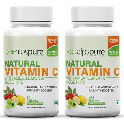 Alpspure Nutra Natürliche Vitamin C Tabletten, 60 Tabletten, Set Aus 2