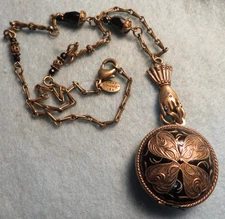 SWEET ROMANCE USA Gold Tone Victorian Style Necklace Bronze Hand Locket Pendant