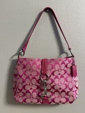 Coach Signature Soft Clip Hobo Handbag Shoulder Bag Signature C canvas Pink