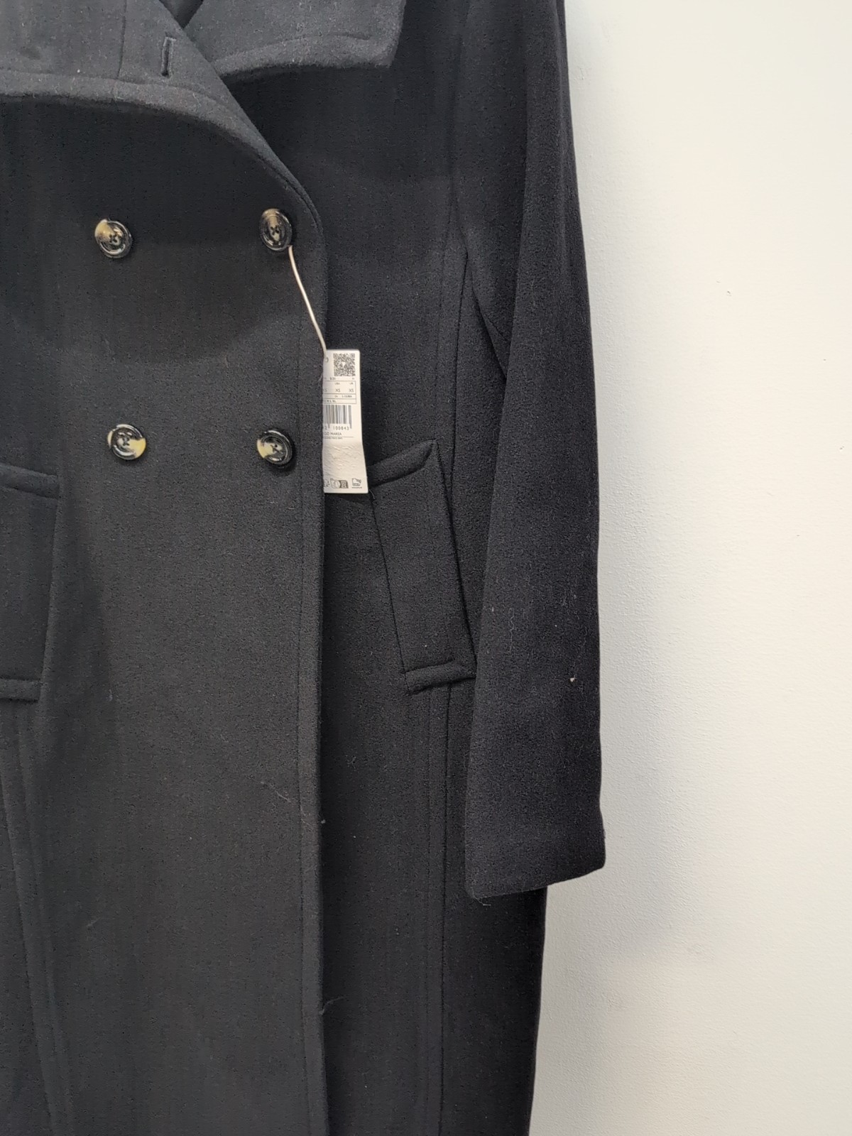 Mango Lapels V Neck Collar Long Sleeve Women's Wool Blend Coat XS Black thumbnail 4