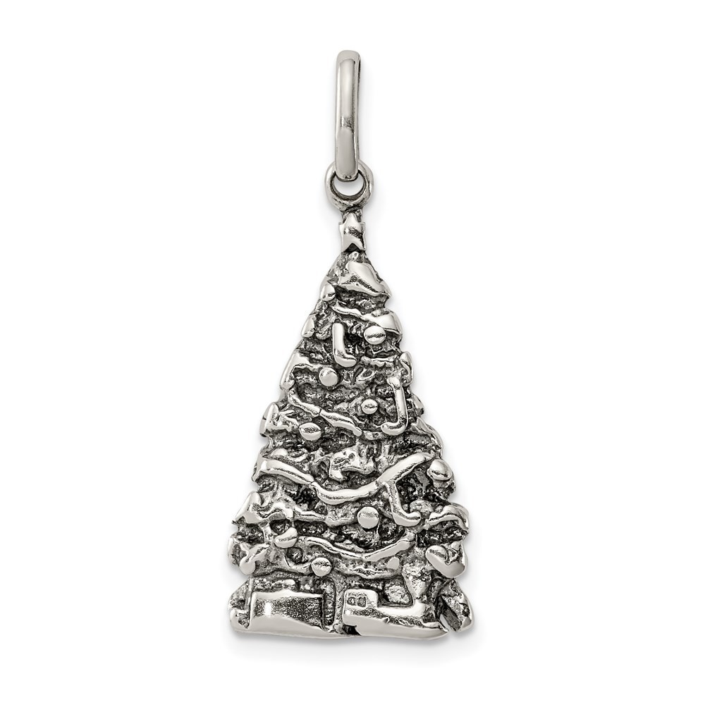 Sterling Silver Antiqued Christmas Tree Charm Pendant 3.05gm L-31 mm, W-14 mm