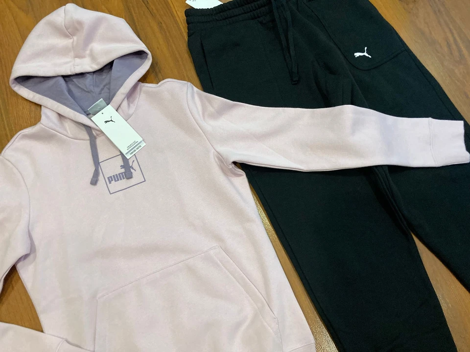 Conjunto de 2 piezas de chándal para mujer Puma negro/púrpura suéter con capucha pantalones talla S nuevo Foto 2 de 4