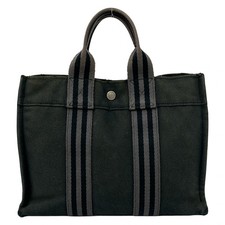 HERMES Fourre Tout Tote PM Black Gray Toile H Tote Bag