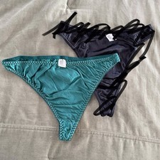 Victoria s Secret Second Skin green silk vintage 1995 thong heart label Small