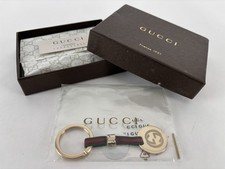 Gucci Gold Tone GG Logo Charm Sherry Line Ribbon Key Chain New In Box