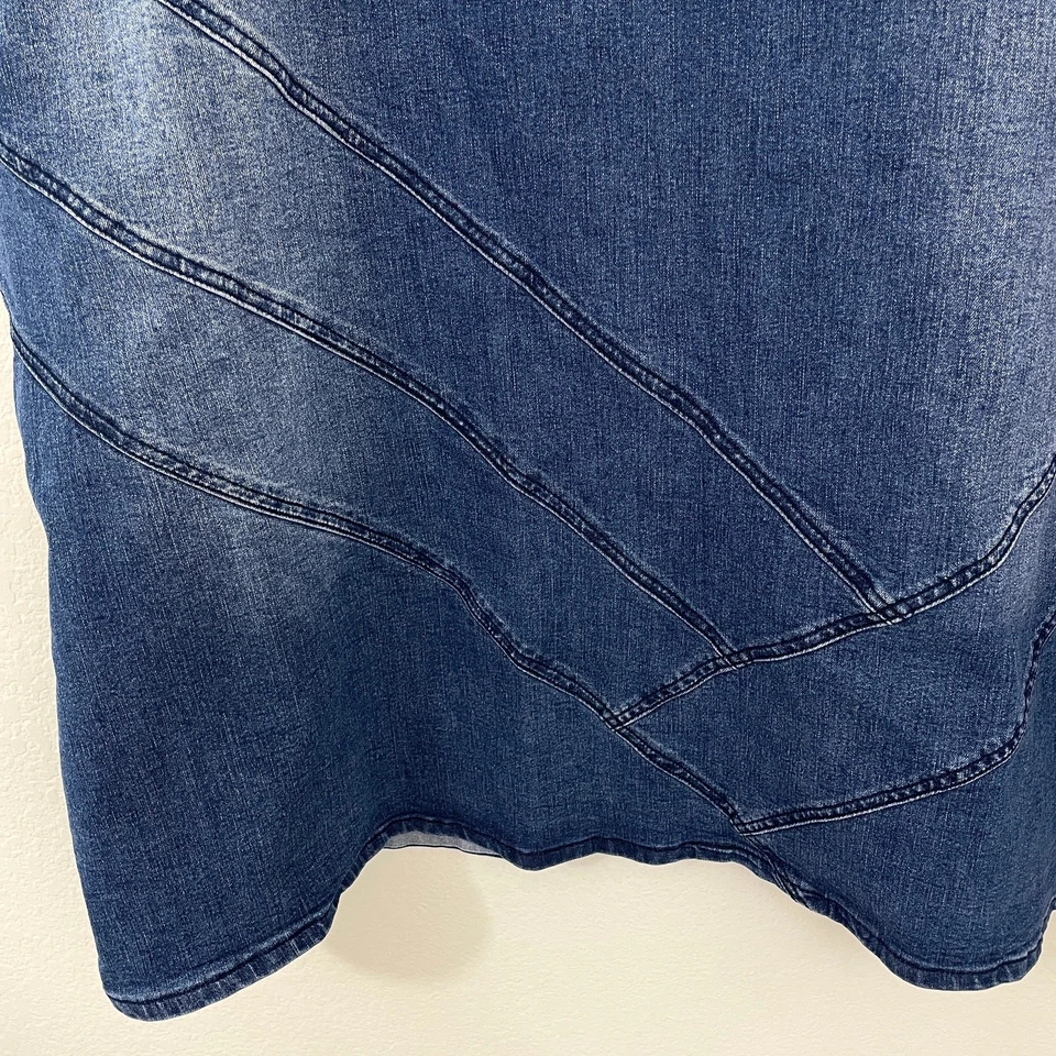 Avenue Women's Plus Denim Contrast Stitching Midi Jean Skirt Blue Size 30 Foto 3 de 4