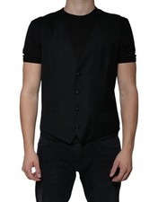 Dolce & Gabbana Black Wool Waistcoat Dress Formal Men's Vest