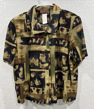 Lisa II Vtg Button Down Top Womens L Black Boxy Crochet Mesh Aloha 90s Retro Art