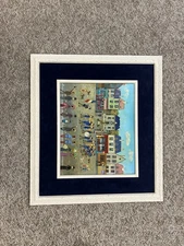 Naive Art or Folk Art Style Painting -Depicts French Town Square - Signed Mer...