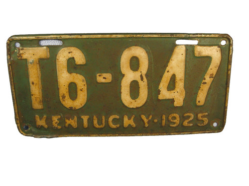Antique 1925 Kentucky License Plate T-6-847 
