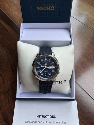 Seiko 5 SNK807 Military Matte Men's Blue Field Pilot Automatic Watch 7S26-02J0