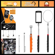 Lighted Inspection Mirror & Magnetic Pickup Tool Set - Telescoping, 360° Swivel,