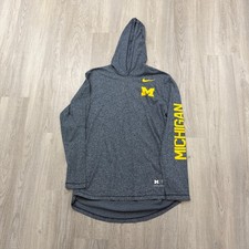 Nike Michigan Wolverines Hooded Shirt Medium Gray Yellow Lightweight Sweatshirt