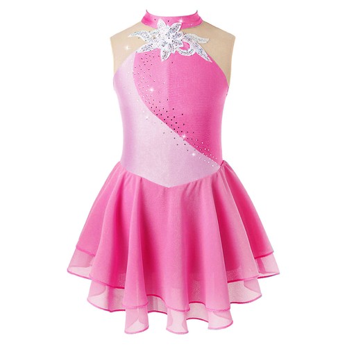 UK Girls Leotard Clothing Dress Floral Dance Sequins Dance Wear Shiny Skating - Picture 40 of 66