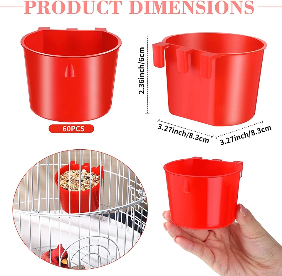 20 Cup Hanging Water Feed Cage Cups Poultry Gamefowl Rabbit Chicken Hang Red - Image 3 of 4