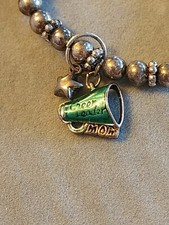 Cheerleader Cheer Mom Megaphone Enamel Charm Bracelet Gray Beaded FREE HIP