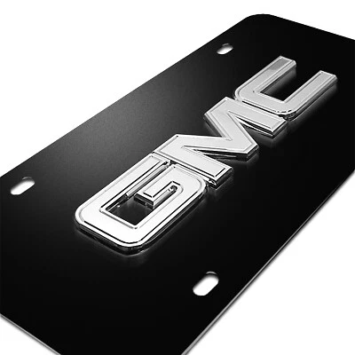 GMC Chrome 3D Logo Black Stainless Steel License Plate, Made in USA — 第 3/4 张图片