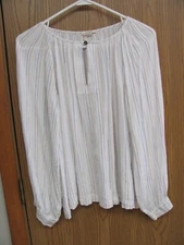 ANA  Women's White  3/4 Sleeve Striped  Pullover Size Large