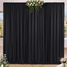 10 x 8FT Black Backdrop Curtains 2 Panels Polyester Backdrop Drapes with Rod ...