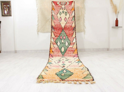 Geometric Orange Moroccan Runner Handmade Berber Red Green 2'x9'7 ft Wool Carpet