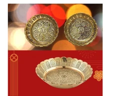 3 Brass Floral Nakashi Religious Hindu Puja Aarti Tika Work Plates Bowls Home