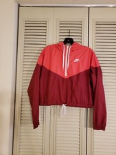 Nike Jacket Windrunner Womens M Heritage Cropped Maroon / Pink AR2511-677 Hooded