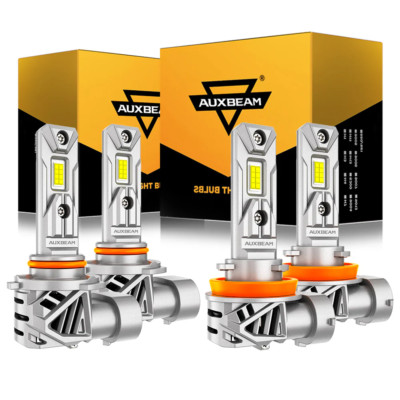 AUXBEAM 9005 H11 LED Headlight Bulbs High Low Beam 6500K White 25000LM CANBUS