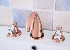 Antique Red Copper Brass Bathroom 3 Holes Faucet Widespread Mixer Tap ssf537