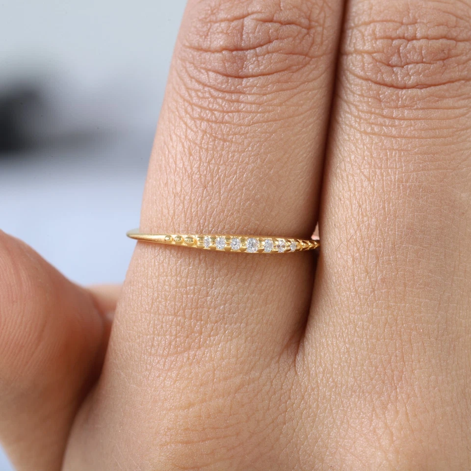 925 Sterling Silver 2 mm Round Shape Moissanite band half Eternity - Image 4 of 4