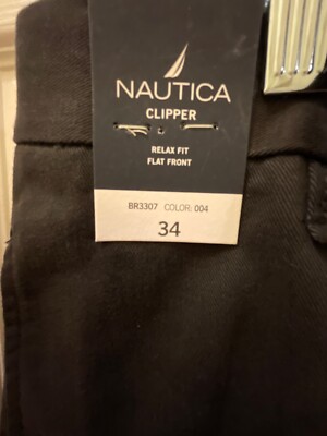 NWT Nautica Men's SZ34 Black Clipper Shorts Relaxed Fit, Flat Front Bermuda Deck