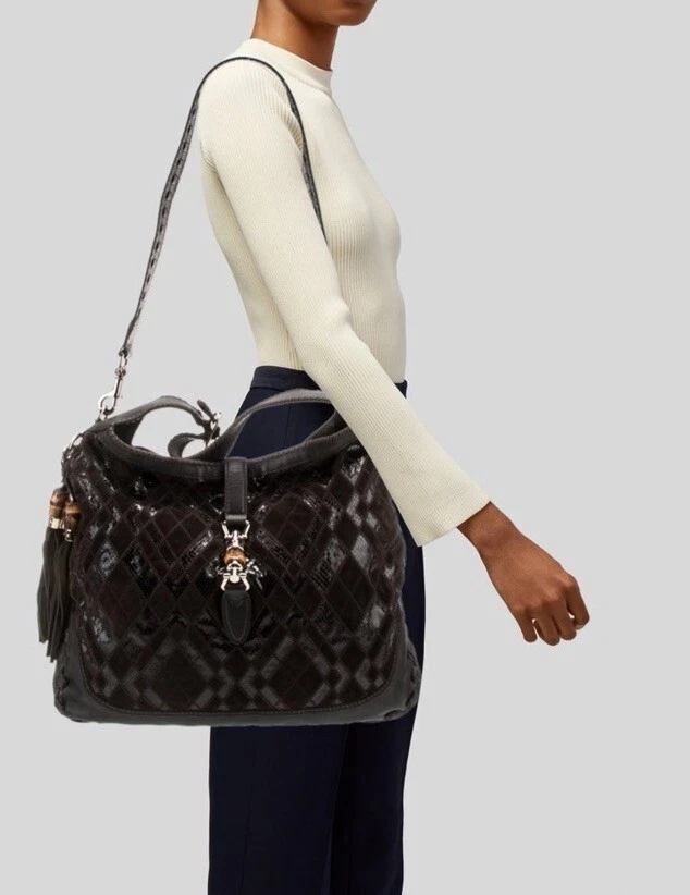 Gucci Nuevo Bolso Jackie O Borsa Hobo Marrón Cuero Exótico XL/Ver Video Foto 2 de 4