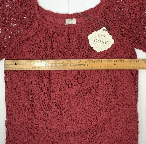 NWT Knox Rose Women's Size M Short Sleeve Boho Top Lined Crochet in Burgundy - Picture 6 of 8