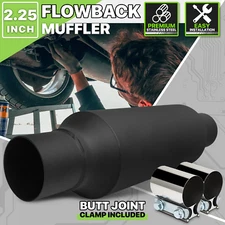 Black 16" Straight-Through Exhaust Muffler 2.25"Inlet/Outlet Tip w/2 Joint Clamp