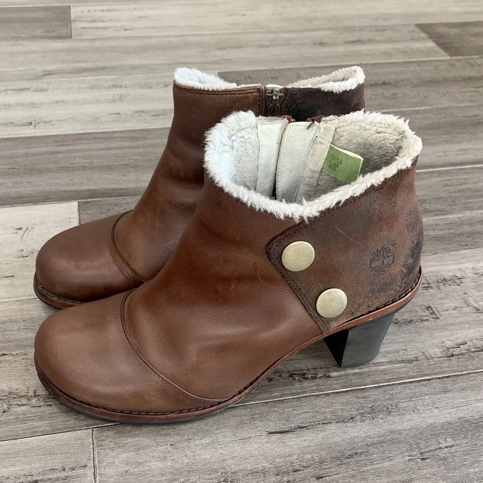 Stivali moda Timberland donna pelle marrone foderati con tacco zip laterale taglia 9 5