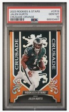 JALEN HURTS 2023 PANINI ROOKIES STARS #CR-19 CRUSADE ORANGE PRIZM /25 PSA 10