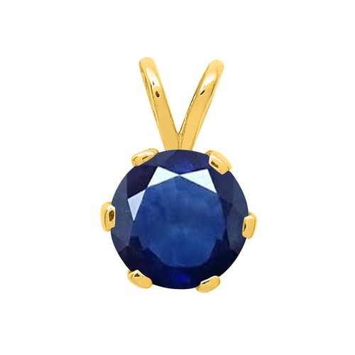Round 7 MM Blue Sapphire 925 Sterling Silver Yellow Plated Solitaire Pendant
