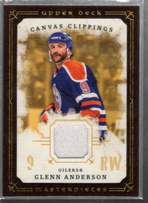 A7674 2008-09 UD Masterpieces Canvas Clippings Brown CCGA2 Glenn Anderson Jersey