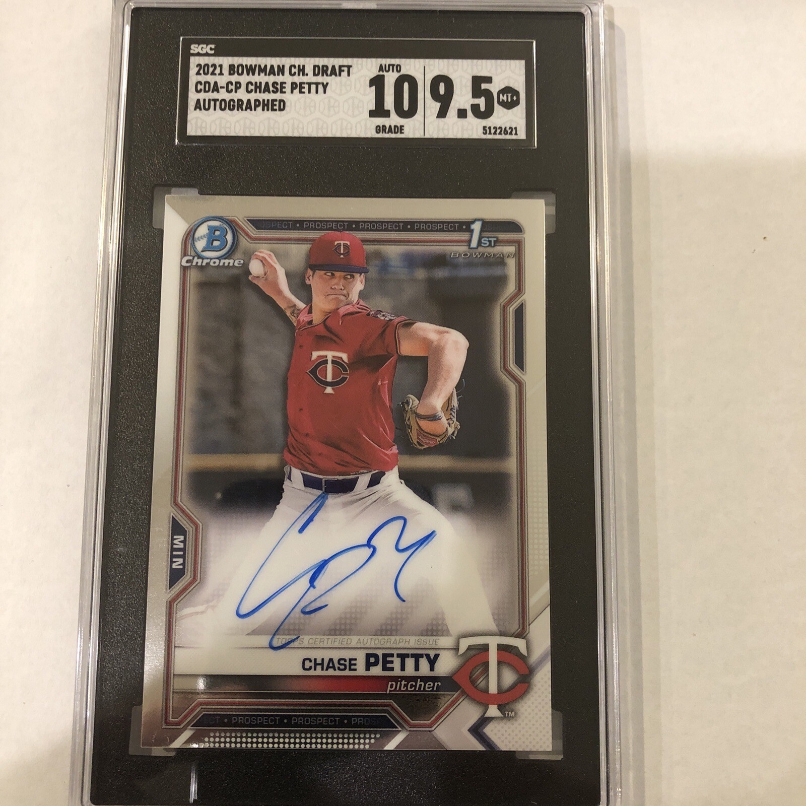 2021 Bowman Draft Chrome Pick Refractor /499 Chase Petty #CDA-CP Auto SGC 9.5