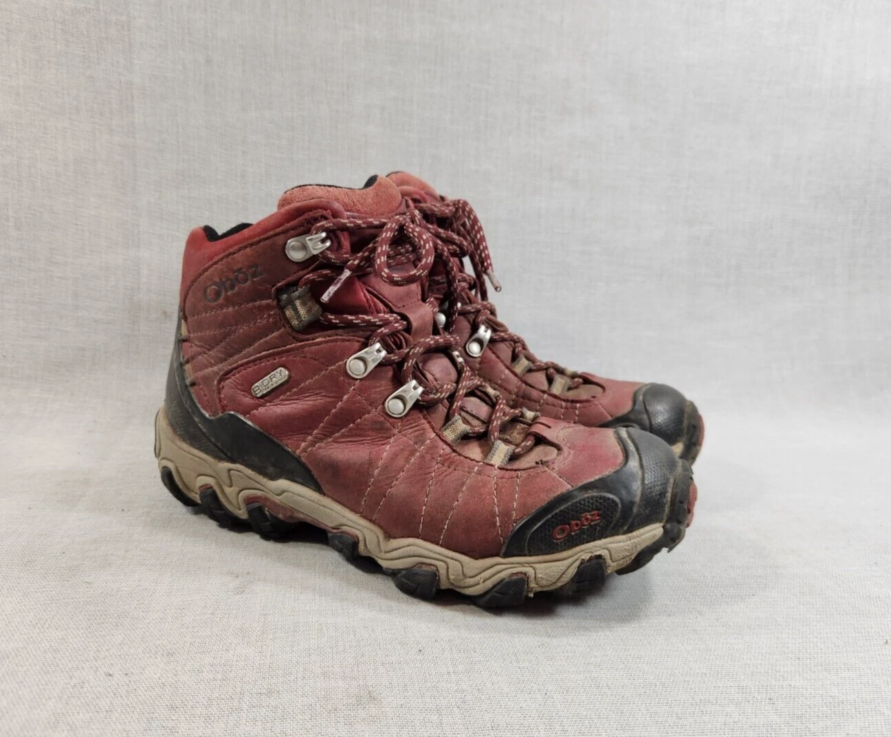 Oboz Bridger B-Dry Red Leather Womens Sz 7.5 Hiking Lace Up Mid Top Boots Shoes