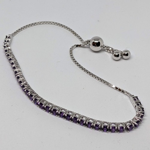 QVC Amethyst Gemstone Sterling Silver Adjustable Tennis Bracelet, 2.65 cttw, New - Picture 6 of 11