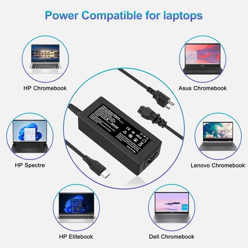 45W USB C Chromebook Charger Compatible for HP, Dell, Lenovo, Acer, Asus Samsung - Picture 4 of 6