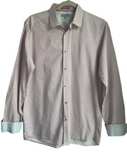 Ted Baker Men Sz.Large/4 Button Down Shirt Geometric Cotton Flip Cuff Summer