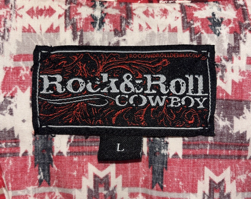 Rock & Roll Cowboy Men's Aztec Print Red/White Snap Button Shirt L Rodeo Western - Picture 3 of 11