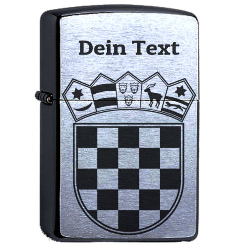 Zippo coat of arms Croatia desired engraving your text Chrome brushed personalized - Picture 1 of 5